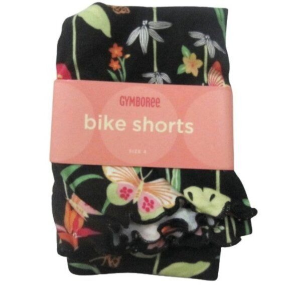 Gymboree Size 6-12 Mos Bike Shorts Girls Floral Black Tropical Paradise NEW - Picture 2 of 4